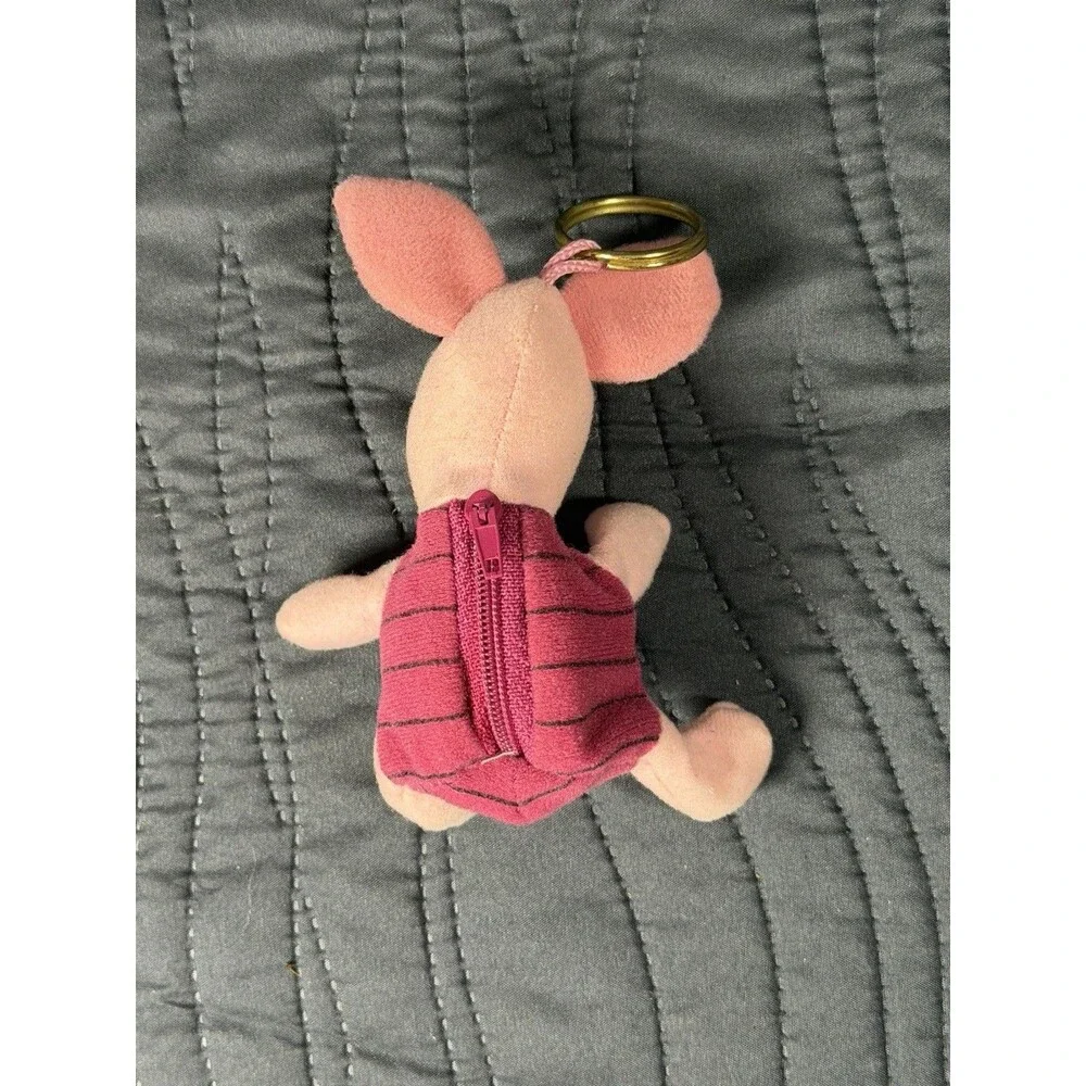 Vintage Disney Winnie the Pooh Piglet Plush Coin Purse Keychain Zipper Pouch 6